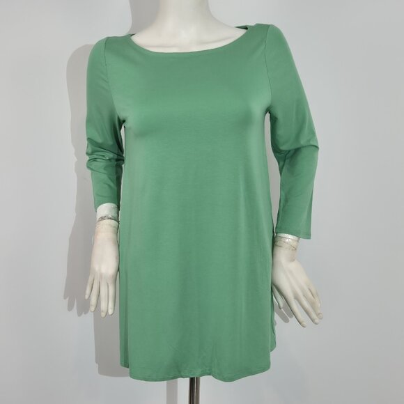 Eileen Fisher Women's Tunic Size XS Boat Neck Slit Side Long Length Top Green 60 - Picture 2 of 10